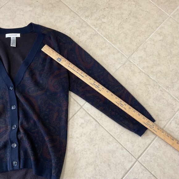 Vtg. Evan Picone wool blend Paisley Button up Cardigan Sweater Women’s  M Navy - Picture 8 of 9